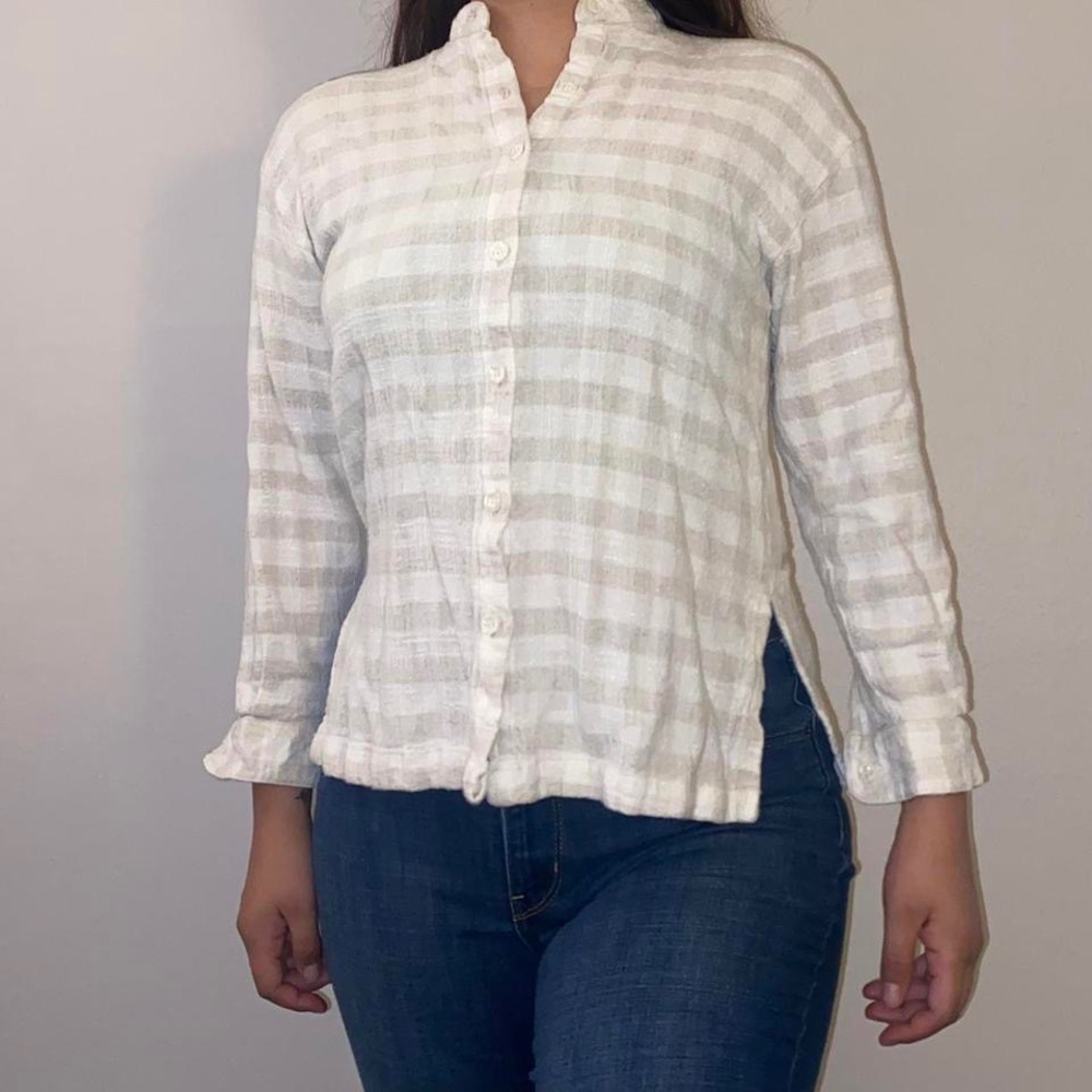 Points West Cream Squared Patterned Vintage Butto… - image 1